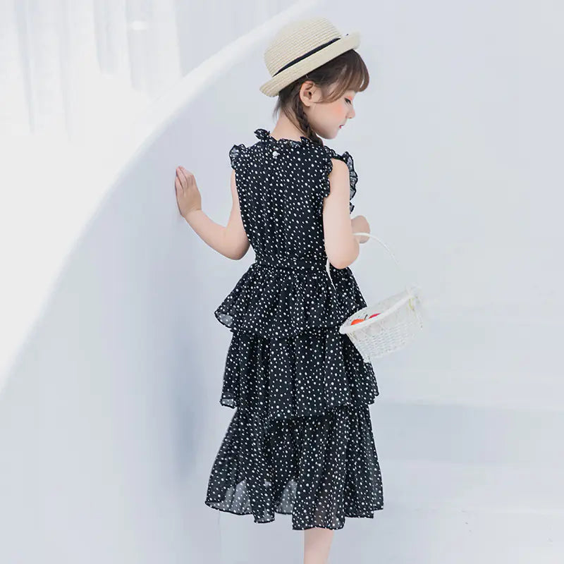 Girls' Summer Chiffon Polka Dot Cake Dress - Baby Heaven Shop
