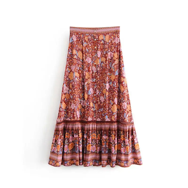 Chic High Waist Color Block Silk Blend Skirt - Baby Heaven Shop