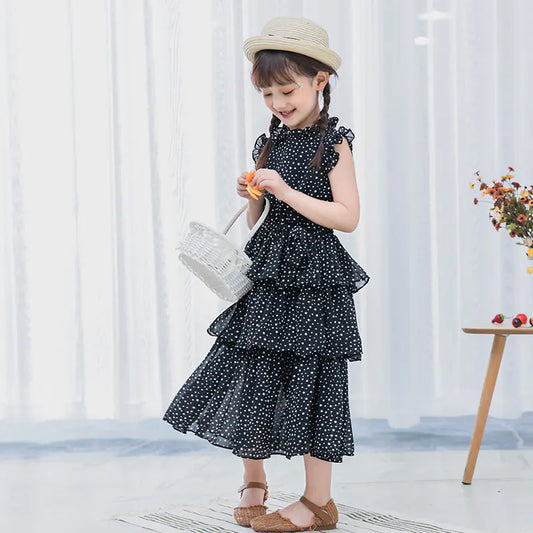 Girls' Summer Chiffon Polka Dot Cake Dress - Baby Heaven Shop