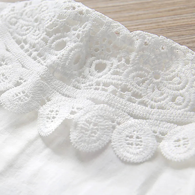 Girls' Long-Sleeved White Lace Cotton T-Shirt - Baby Heaven Shop