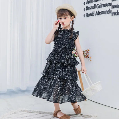 Girls' Summer Chiffon Polka Dot Cake Dress - Baby Heaven Shop