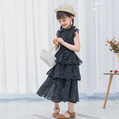 Girls' Summer Chiffon Polka Dot Cake Dress - Baby Heaven Shop