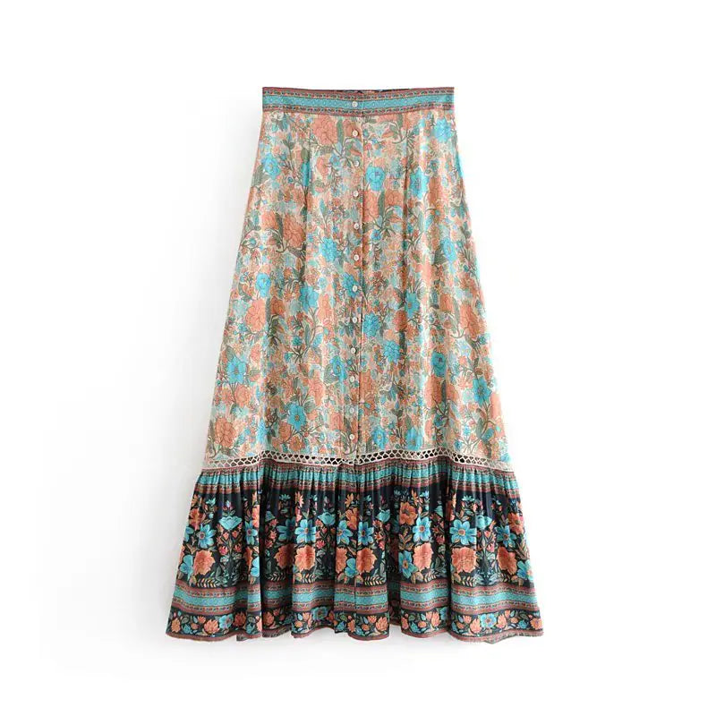 Chic High Waist Color Block Silk Blend Skirt - Baby Heaven Shop