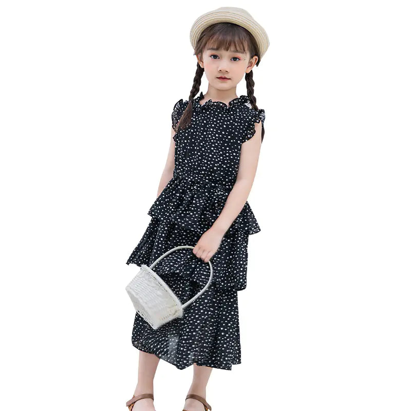 Girls' Summer Chiffon Polka Dot Cake Dress - Baby Heaven Shop
