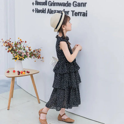Girls' Summer Chiffon Polka Dot Cake Dress - Baby Heaven Shop